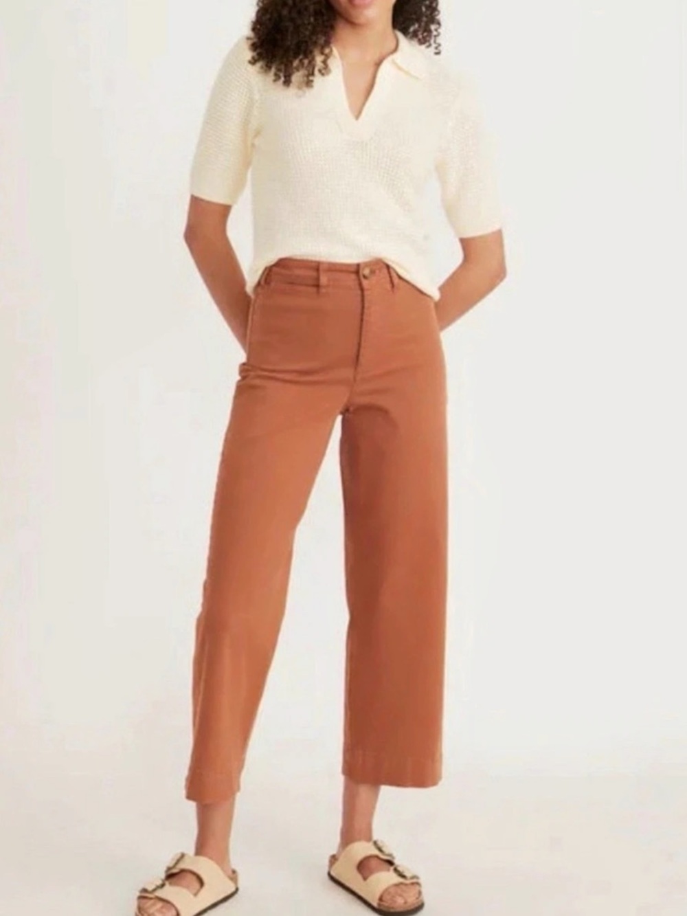 Marine Layer Bridget Crop Pant Wide Leg Cotton Pants in Brown Size 8 NWT
